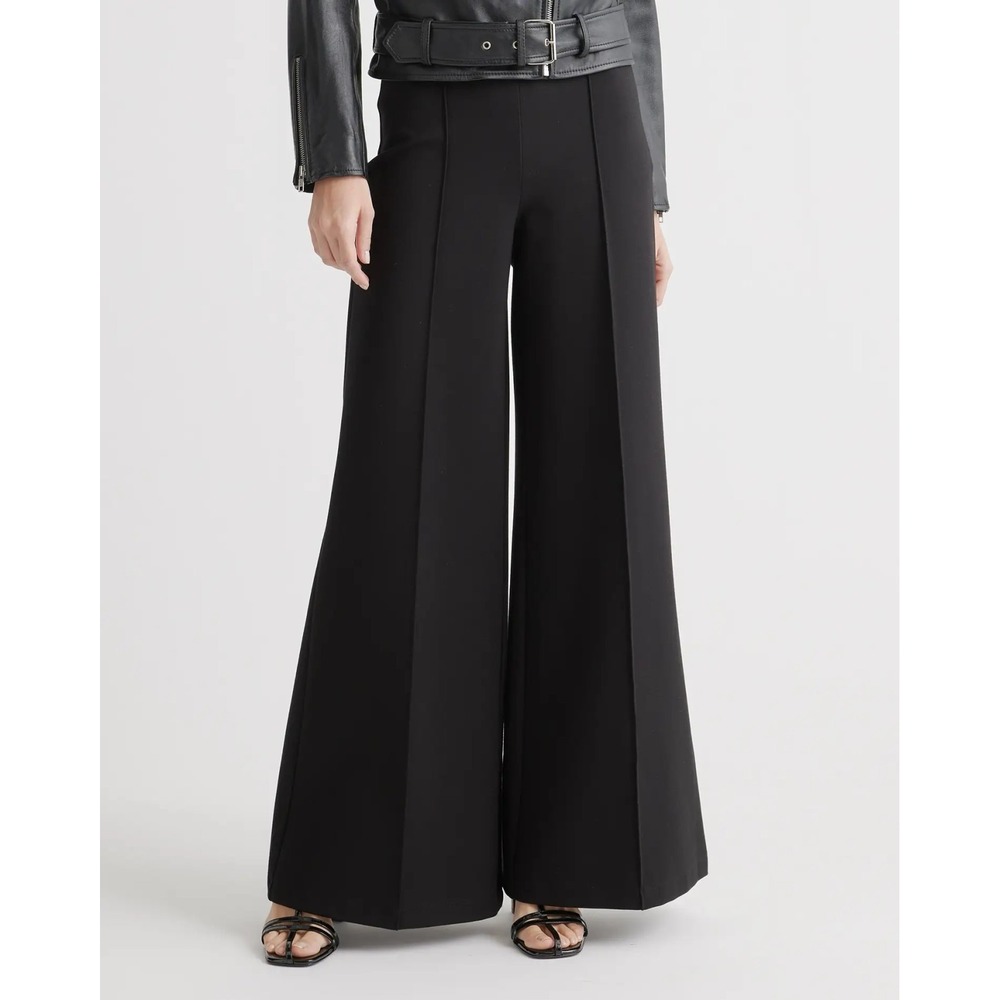 Quince Ultra-Stretch Ponte Super Wide Leg Pants Black Large (Fits 30x29) NWT